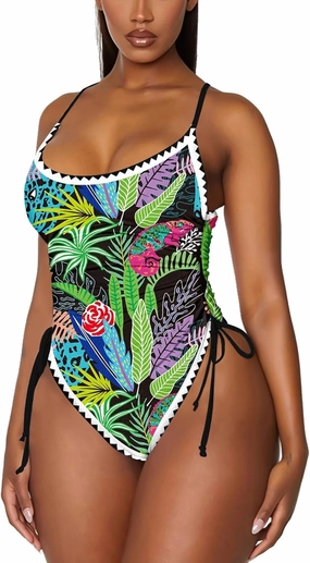 Viottiset Women's Ruched High Cut One Piece Swimsuit Tummy Control Bathing Suit Monokini