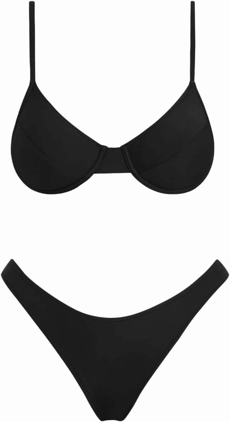 VOLAFA Women's Triangle Bikini Set Textured Frilled Smocked Ruched Push Up Swimsuit Two Piece Bathing Suit