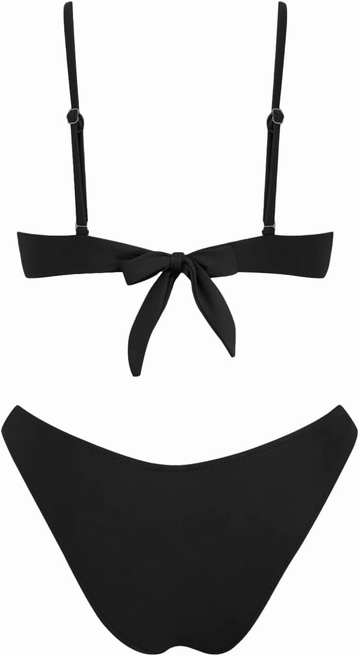 VOLAFA Women's Triangle Bikini Set Textured Frilled Smocked Ruched Push Up Swimsuit Two Piece Bathing Suit