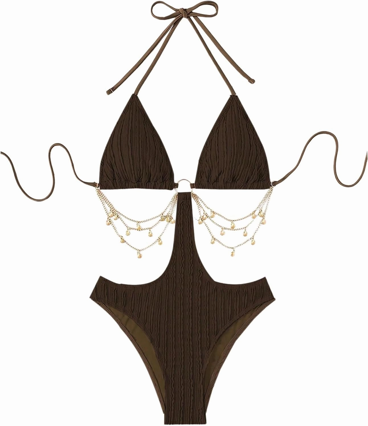 WDIRARA Women's Chain Linked Cut Out Halter One Piece Swimsuit