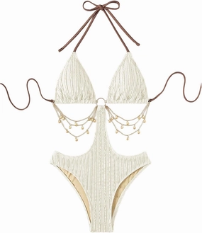 WDIRARA Women's Chain Linked Cut Out Halter One Piece Swimsuit