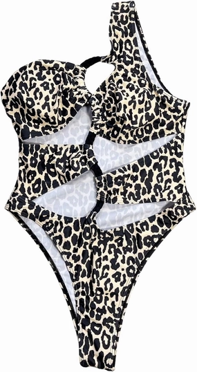 WDIRARA Women's Cut Out One Shoulder Swimsuit Bikini Hollow Out Ruched High Cut One Piece Swimsuit