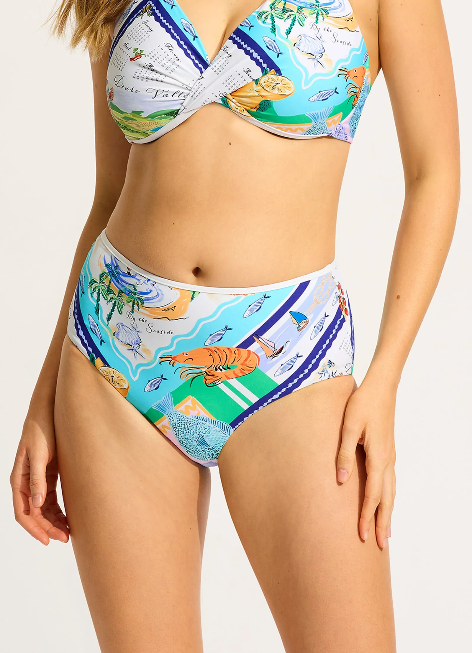 Wish You Were Here High Waisted Bikini Bottom - Atoll Blue