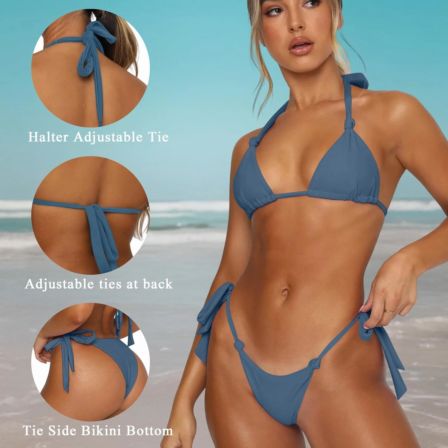 Women's Bikini Sets Bathing Suits Two Piece Swimsuits Sexy Triangle Halter Bikinis Top