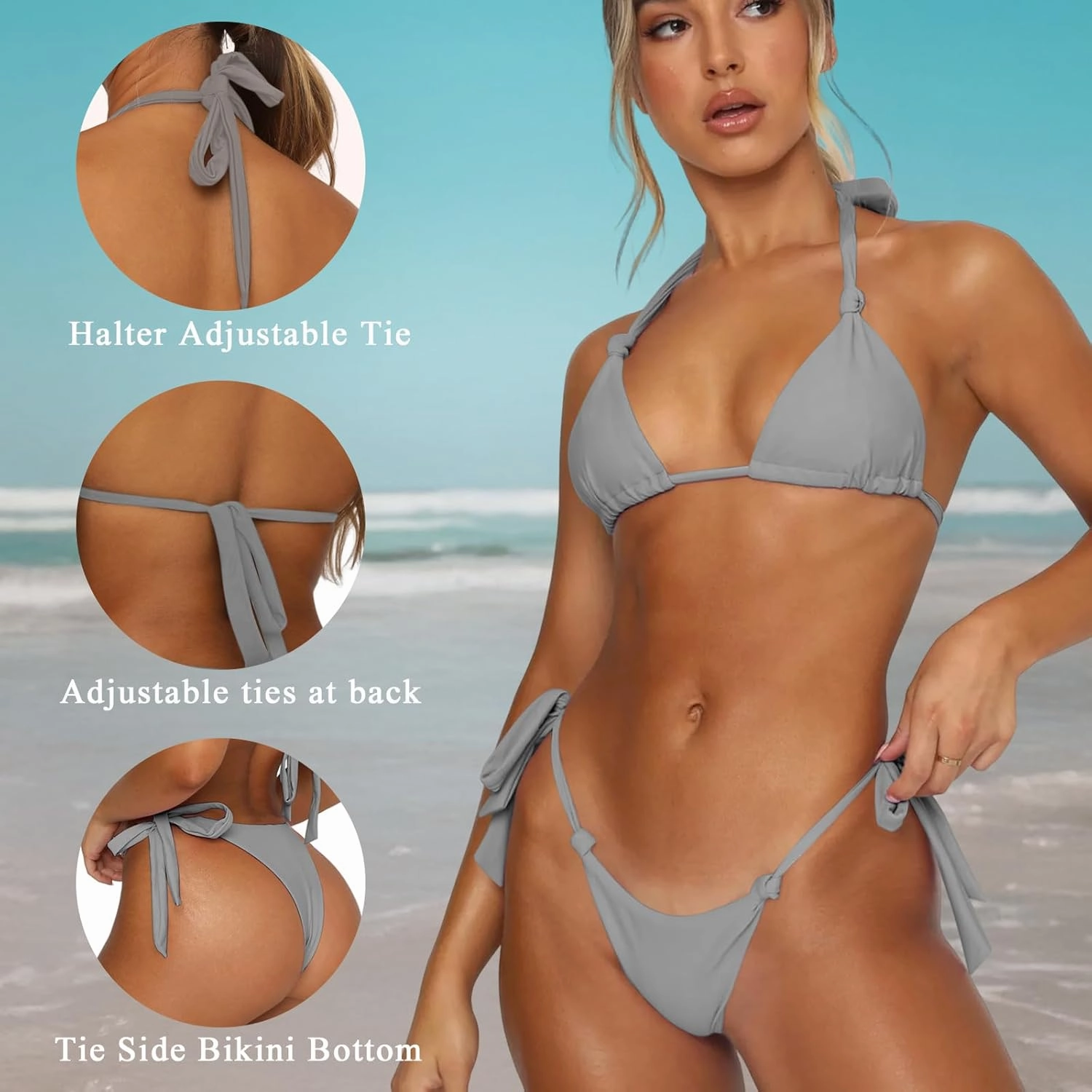 Women's Bikini Sets Bathing Suits Two Piece Swimsuits Sexy Triangle Halter Bikinis Top