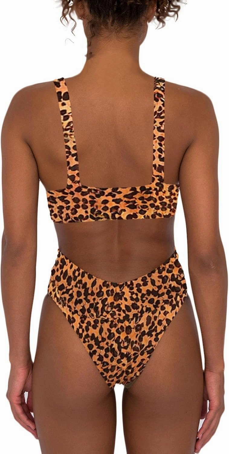 Women's High Waisted Bathing Suit Cute Scoop Neck Sporty Crop Top Push Up Bikini Sets Cheeky V Cut Leg Rise Bottom