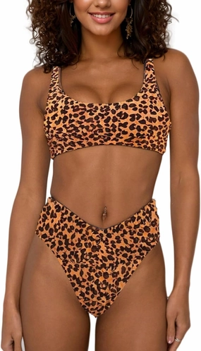 Women's High Waisted Bathing Suit Cute Scoop Neck Sporty Crop Top Push Up Bikini Sets Cheeky V Cut Leg Rise Bottom