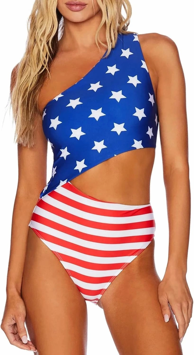 Women's One Piece Ribbed Swimsuit One Shoulder Cutout Swimwear Sexy Bathing Suit