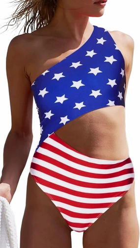Women's One Piece Ribbed Swimsuit One Shoulder Cutout Swimwear Sexy Bathing Suit