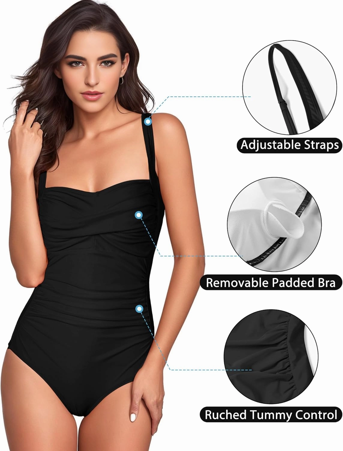 Women's One Piece Swimsuits Tummy Control Bathing Suits for Women Criss Cross Ruched Push Up Vintage Retro Swimwear
