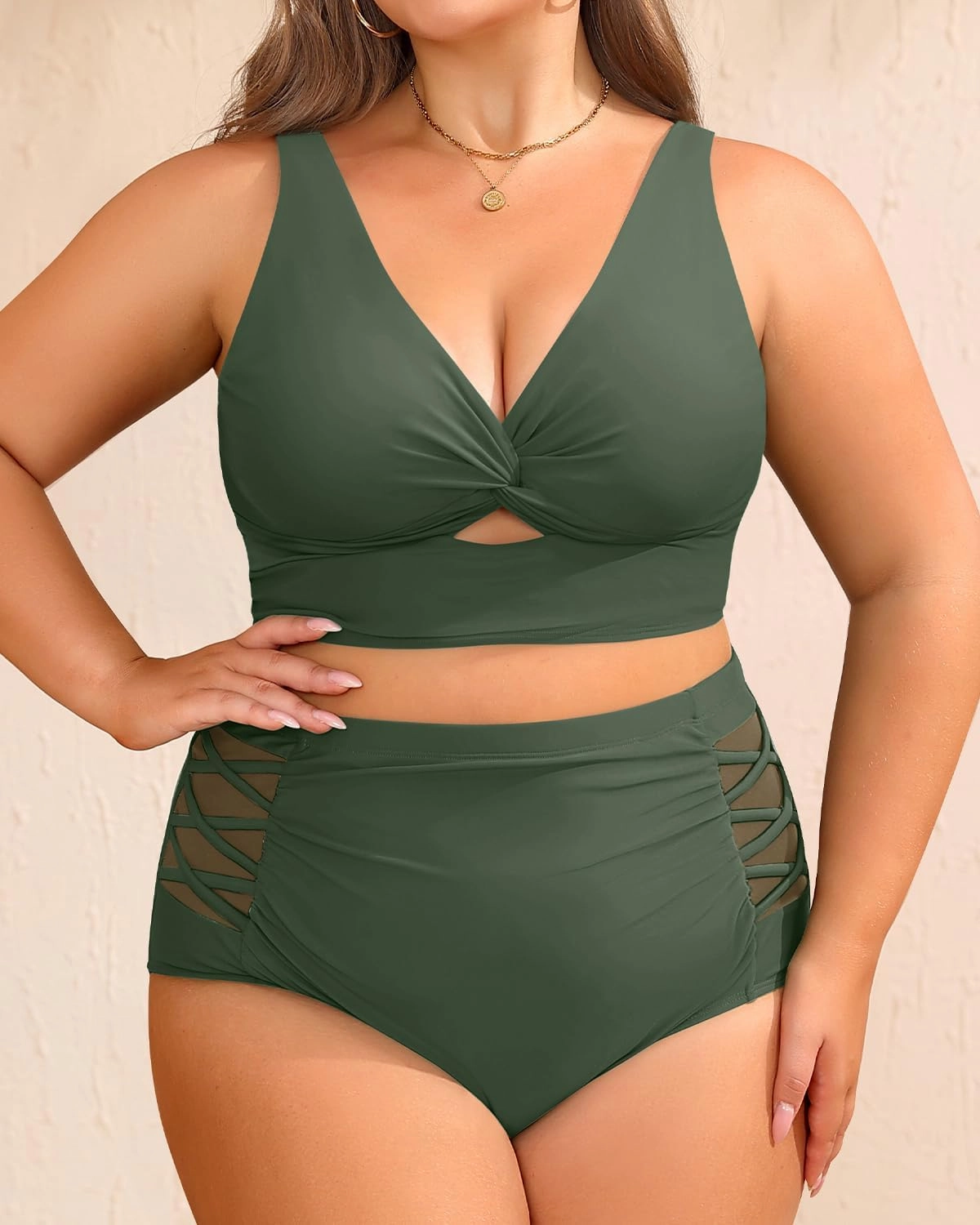 Women's Plus Size Two Piece Swimsuits - High Waisted Bikini Tummy Control Bathing Suits 2025 Twist Knot Swimwear