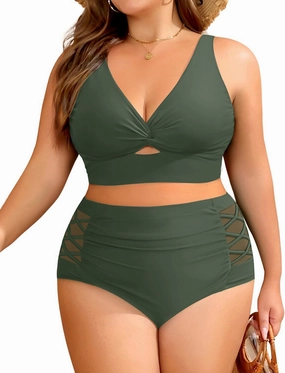 Women's Plus Size Two Piece Swimsuits - High Waisted Bikini Tummy Control Bathing Suits 2025 Twist Knot Swimwear