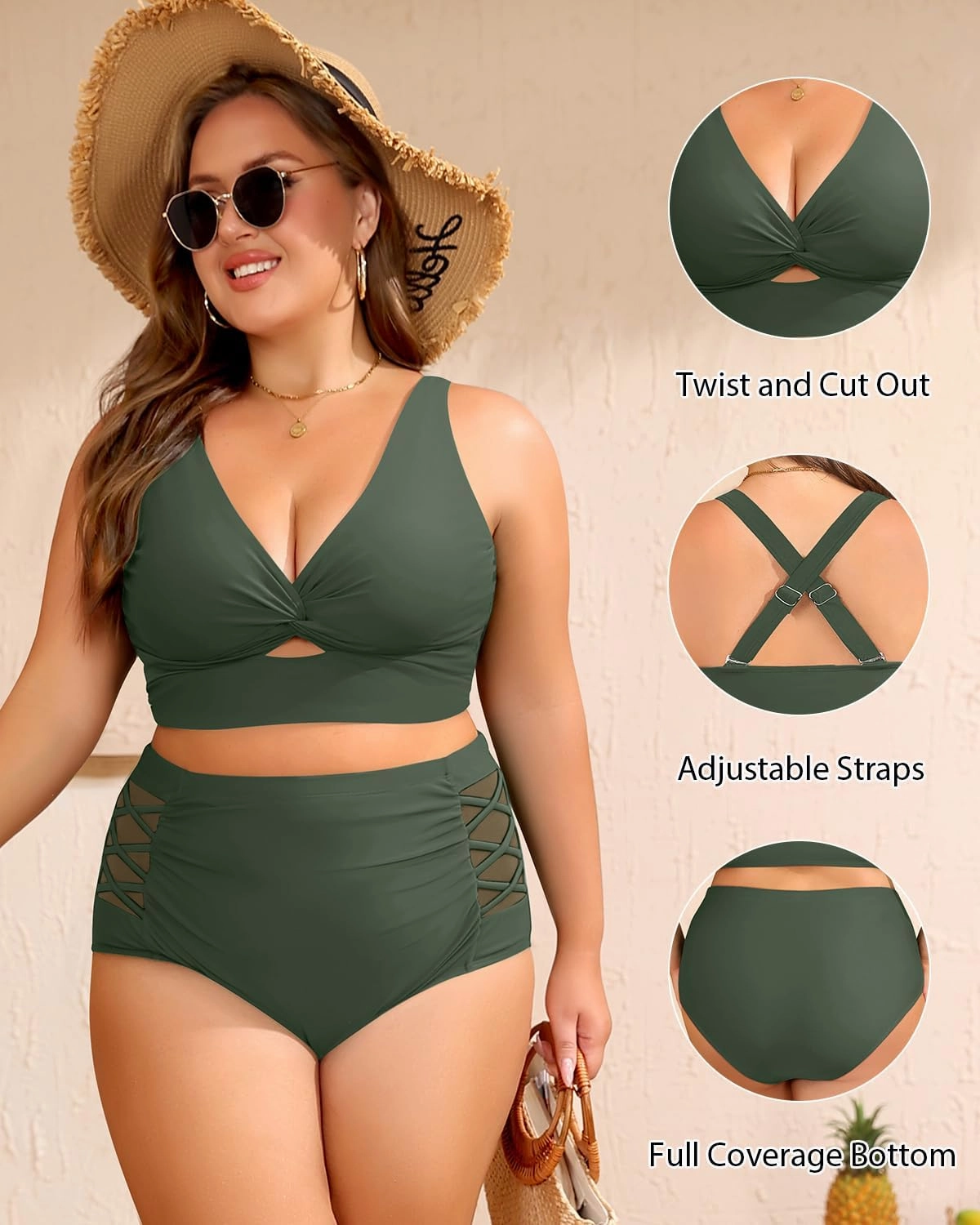 Women's Plus Size Two Piece Swimsuits - High Waisted Bikini Tummy Control Bathing Suits 2025 Twist Knot Swimwear