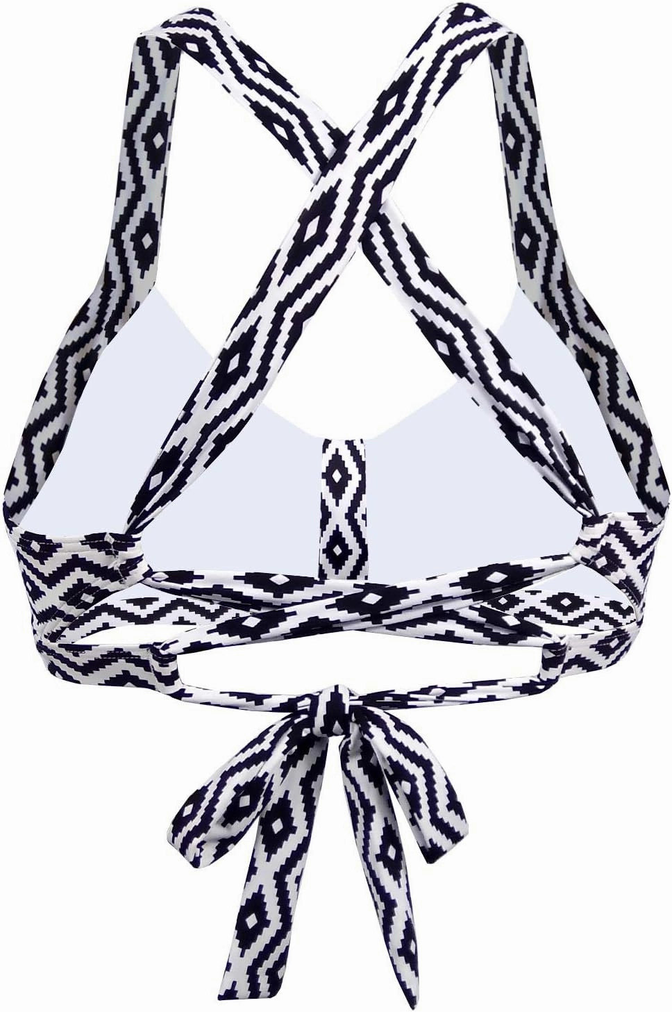 Women's Retro Printed Adjustable Thick Straps Cross Back Push Up Vintage Bikini Swimsuit Tops Only