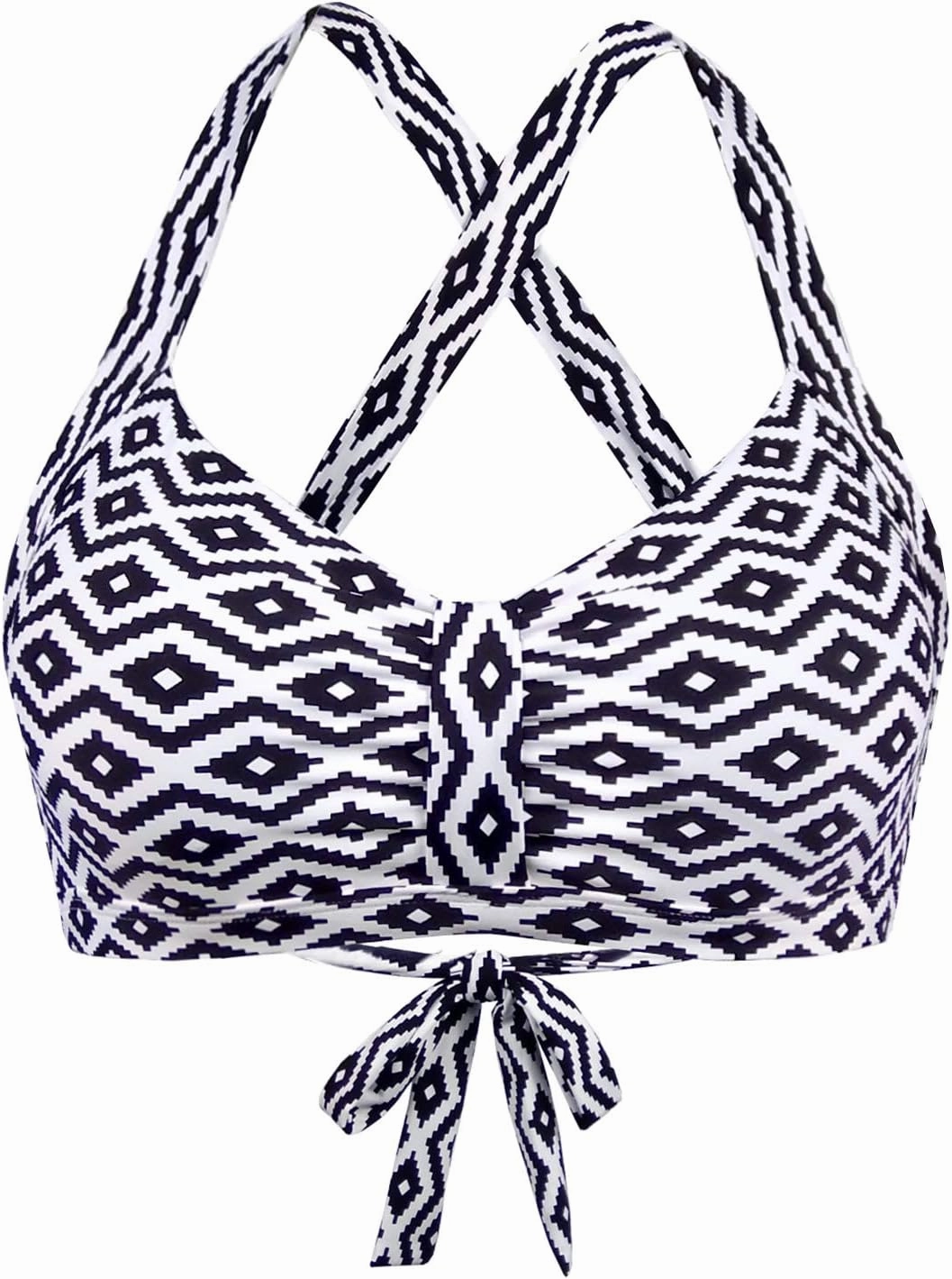 Women's Retro Printed Adjustable Thick Straps Cross Back Push Up Vintage Bikini Swimsuit Tops Only