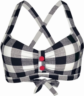 Women's Retro Printed Adjustable Thick Straps Cross Back Push Up Vintage Bikini Swimsuit Tops Only