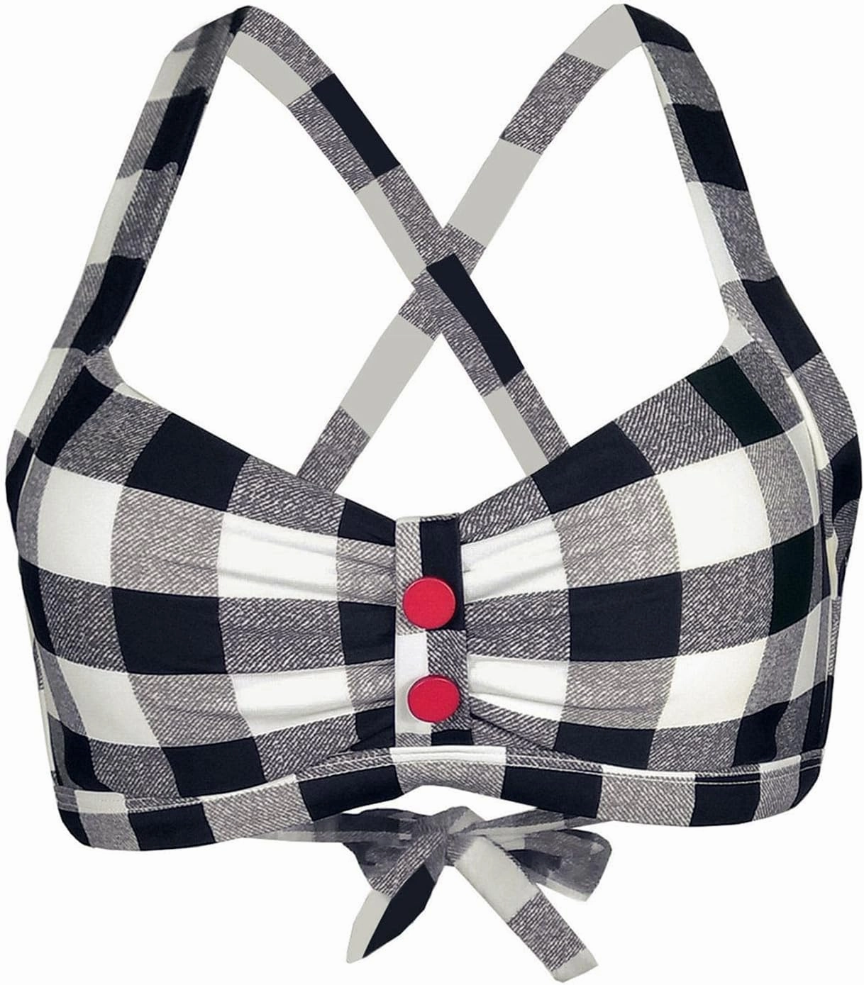Women's Retro Printed Adjustable Thick Straps Cross Back Push Up Vintage Bikini Swimsuit Tops Only