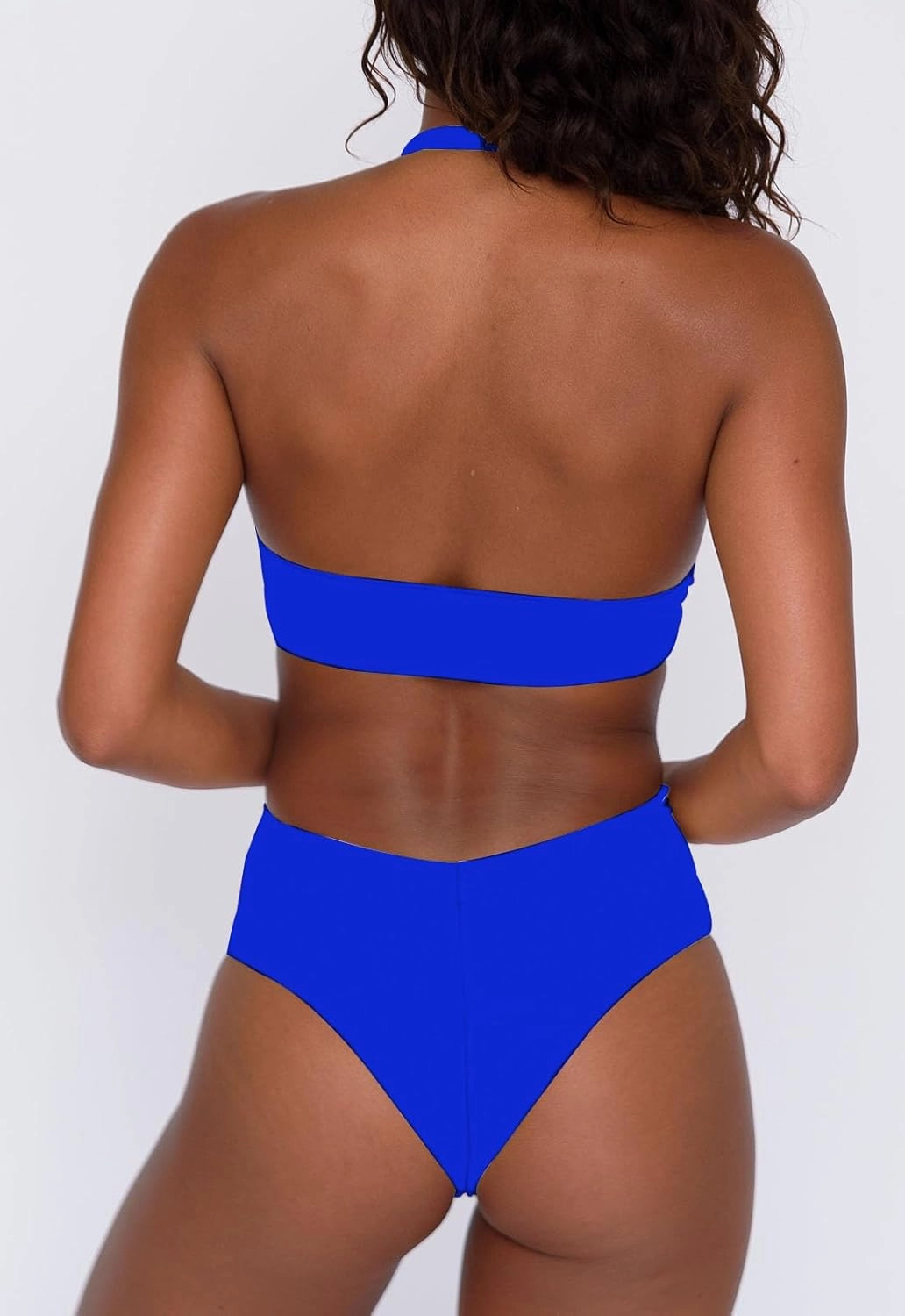 Women's Sexy High Leg Triangle Halter Bikini Set Padded Cup Bikini Cheeky Swimsuit V Cut Thong Bathing Suit
