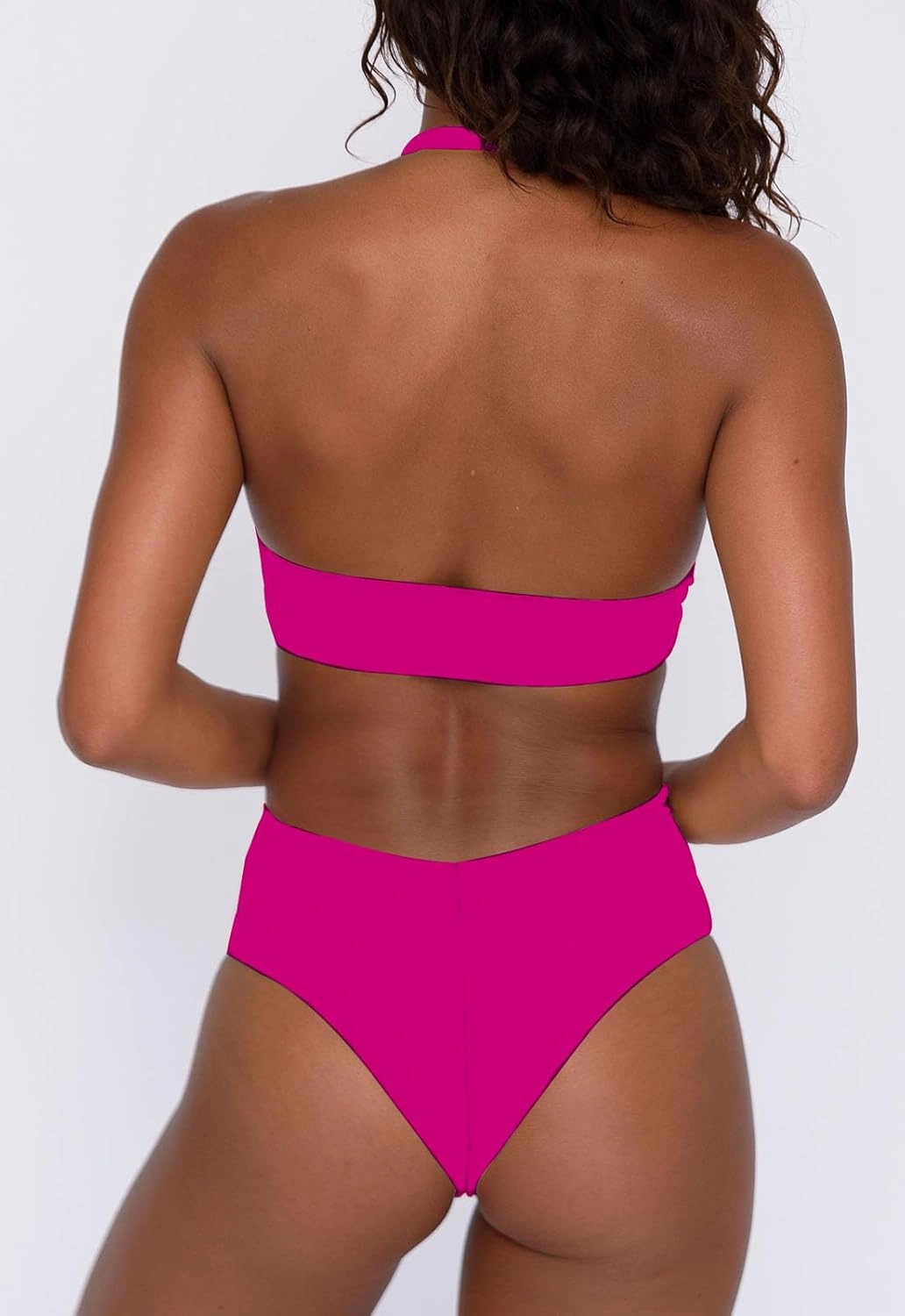 Women's Sexy High Leg Triangle Halter Bikini Set Padded Cup Bikini Cheeky Swimsuit V Cut Thong Bathing Suit
