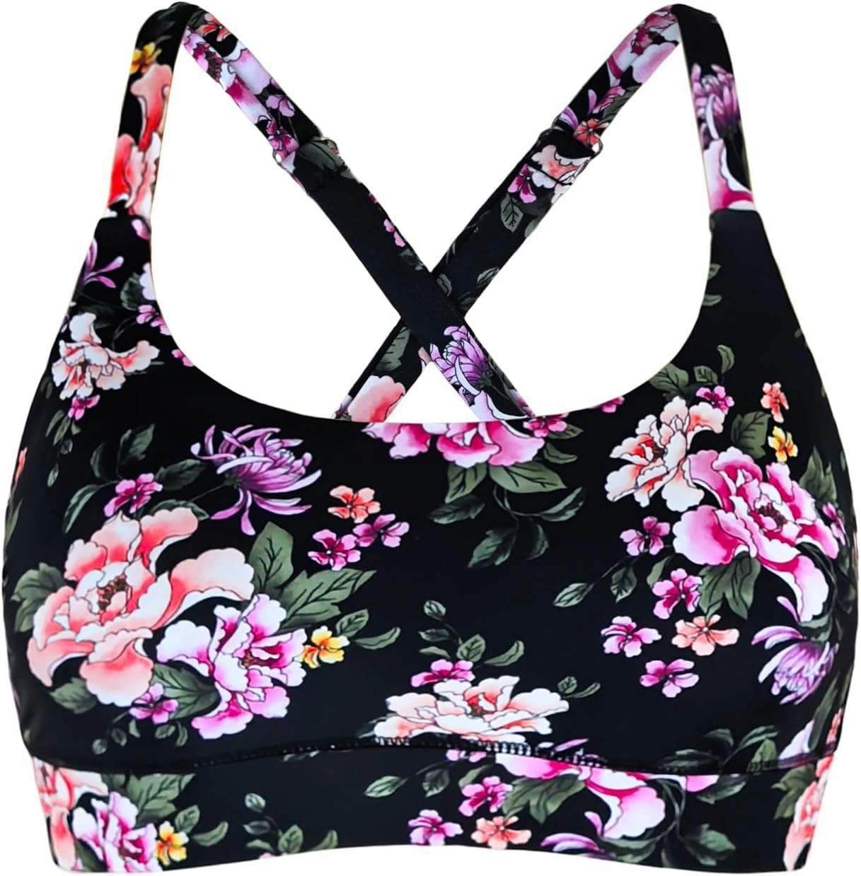 Women??s Supportive Scoop Neck Sporty Swimsuit Cross Spaghetti Strap Bathing Suit Bikini Top