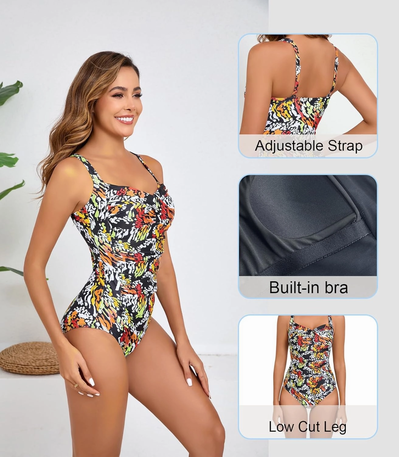 Women's Tummy Control One Piece Swimsuit Ruched Push Up Swimming Vintage Retro Bathing Suits