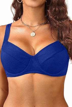 Women's Underwire Push Up Bikini Top - Ribbed Swim Bra 2025 Large Bust Bathing Suit Tops