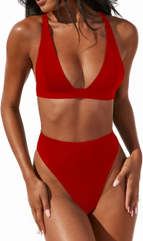 Women Sexy Brazilian Bikini Sets 2 Piece Cheeky Triangle Bikini V Neck Swimsuit high Cut Thong Bottom