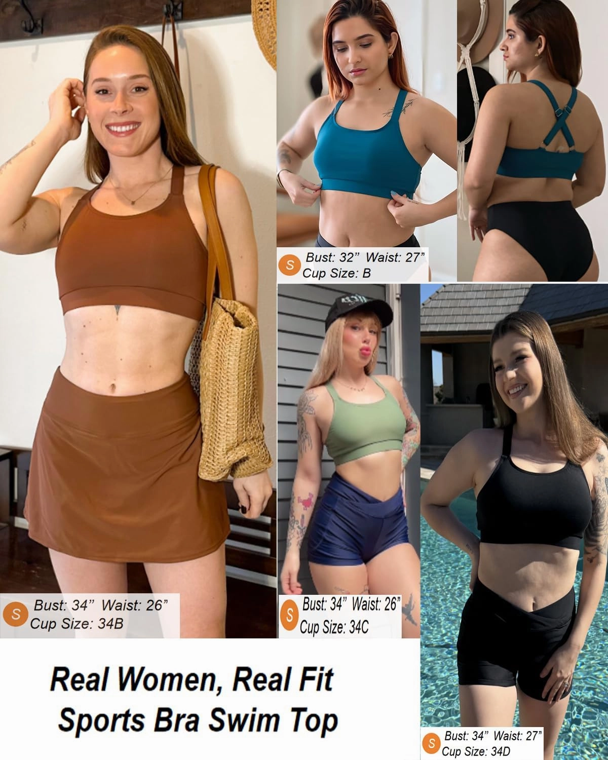 Women Sports Bra Swim Top - Swim Bra Bikini Tops Scoop Neck Bathing Suits Top Cross Strap 2025 Swimsuit Tops Only