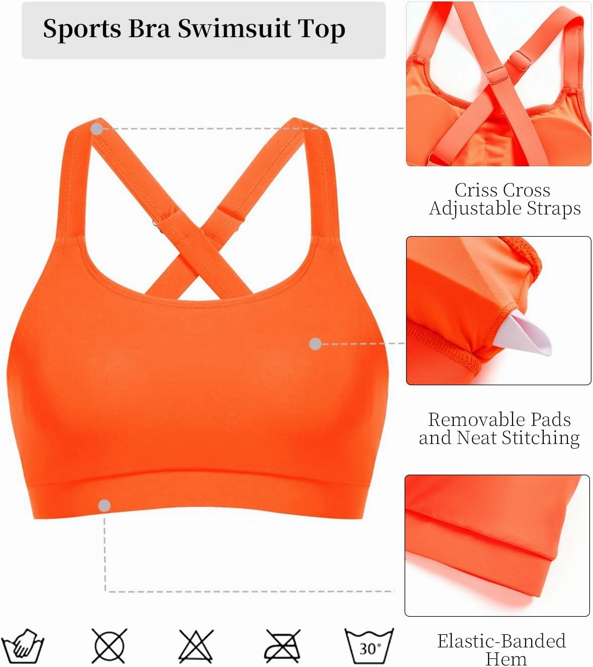 Women Sports Bra Swim Top - Swim Bra Bikini Tops Scoop Neck Bathing Suits Top Cross Strap 2025 Swimsuit Tops Only