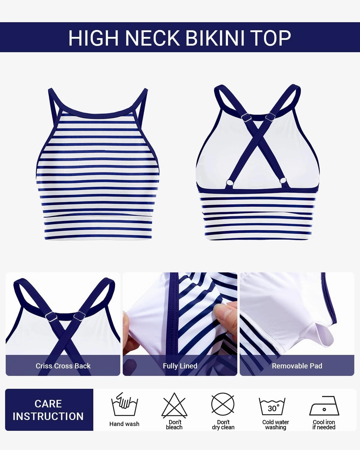 Women Swim Bikini Top - High Neck Modest Bathing Suit Top Swimwear