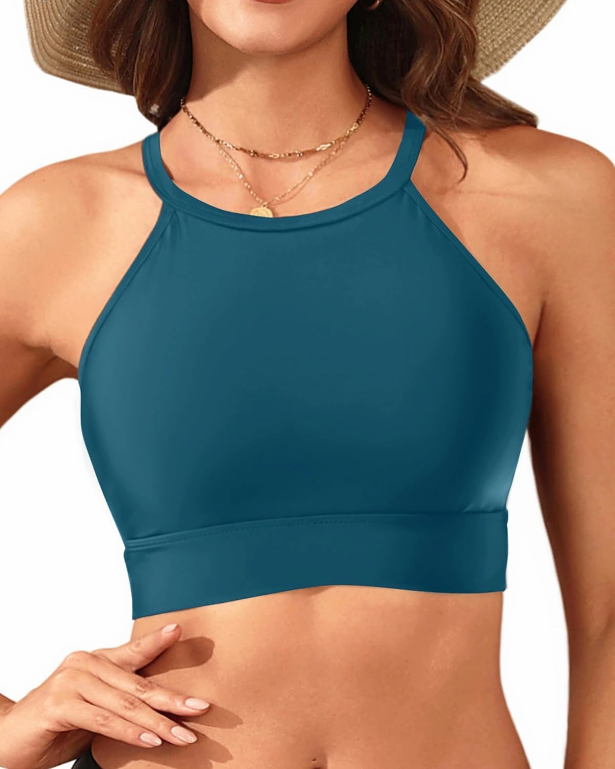 Women Swim Bikini Top - High Neck Modest Bathing Suit Top Swimwear