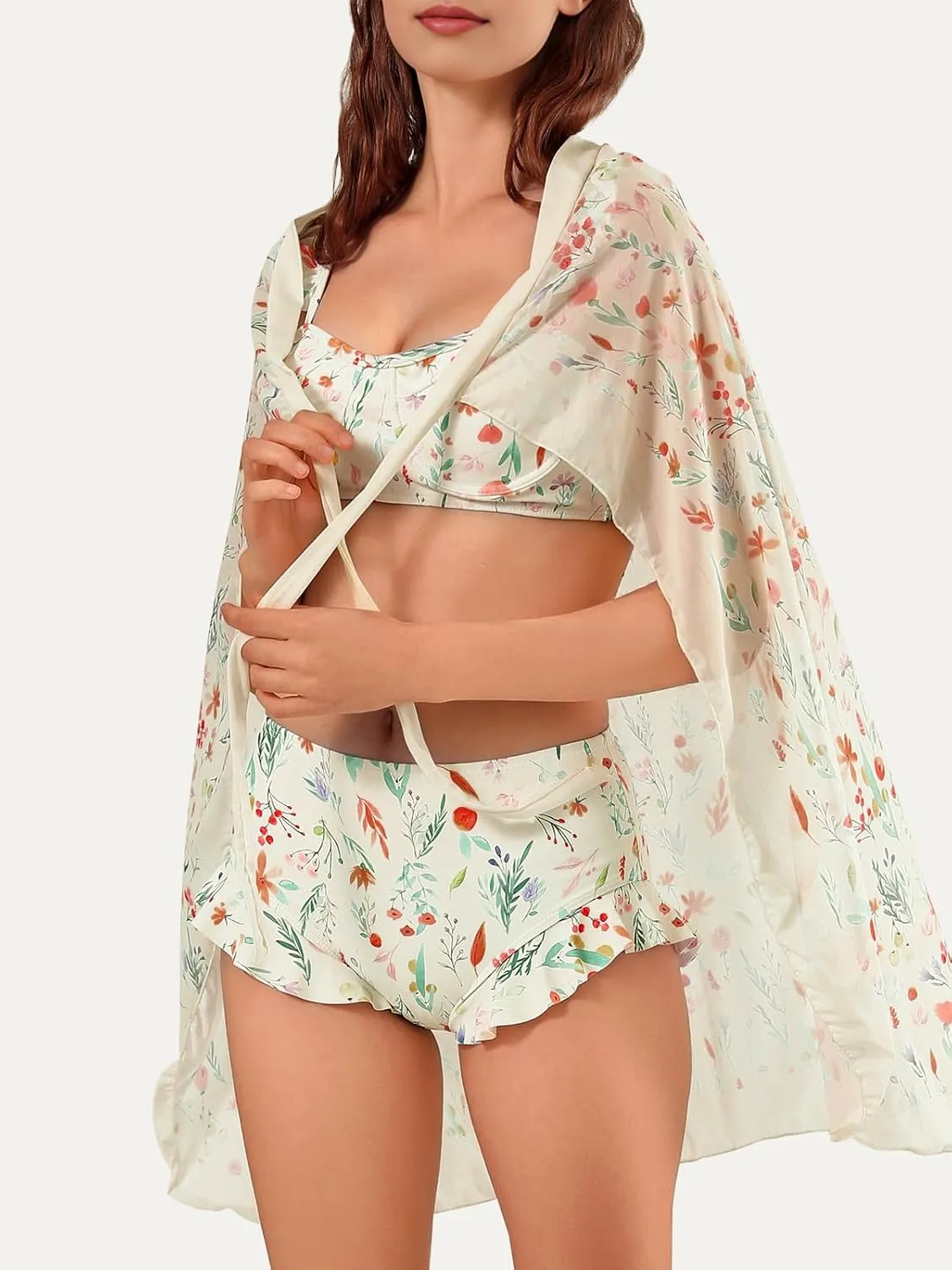 Womens 3 Piece Swimsuits with Cover Up 3 Pieces Bikini Set with Sarong High Waisted Bikini with Beach Cover Up Set