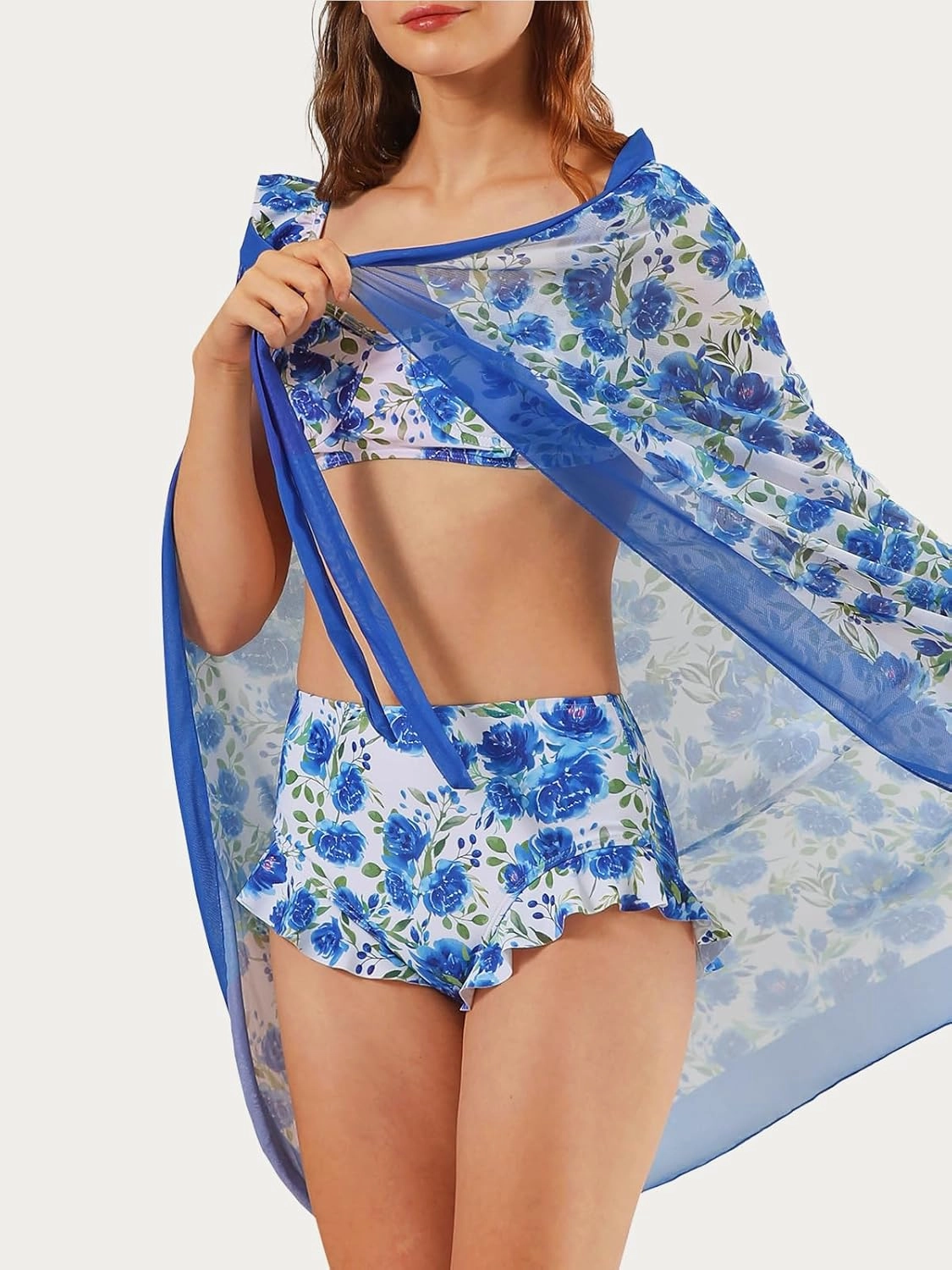 Womens 3 Piece Swimsuits with Cover Up 3 Pieces Bikini Set with Sarong High Waisted Bikini with Beach Cover Up Set