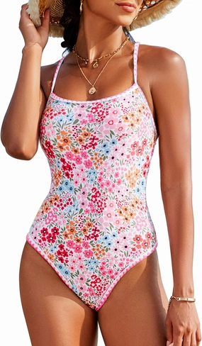 Womens One Piece Swimsuit Tummy Control Modest Bathing Suit Teen Girls Swim Suit Cute Floral Swimwear