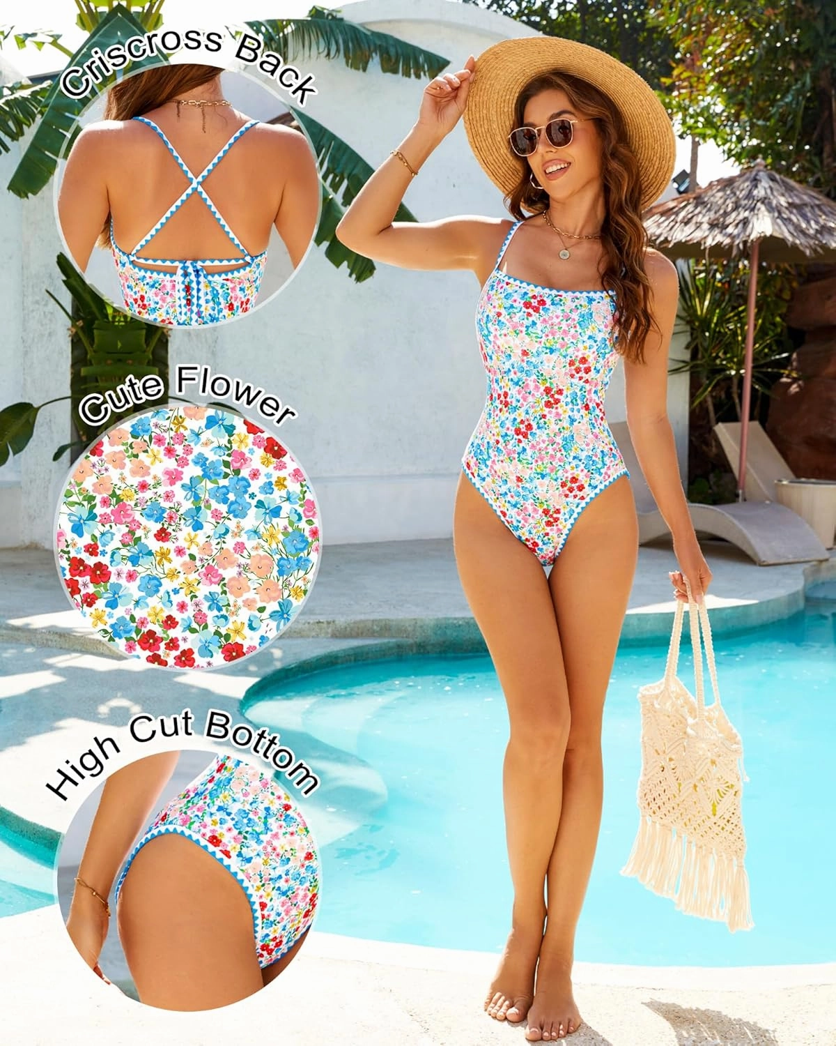 Womens One Piece Swimsuit Tummy Control Modest Bathing Suit Teen Girls Swim Suit Cute Floral Swimwear