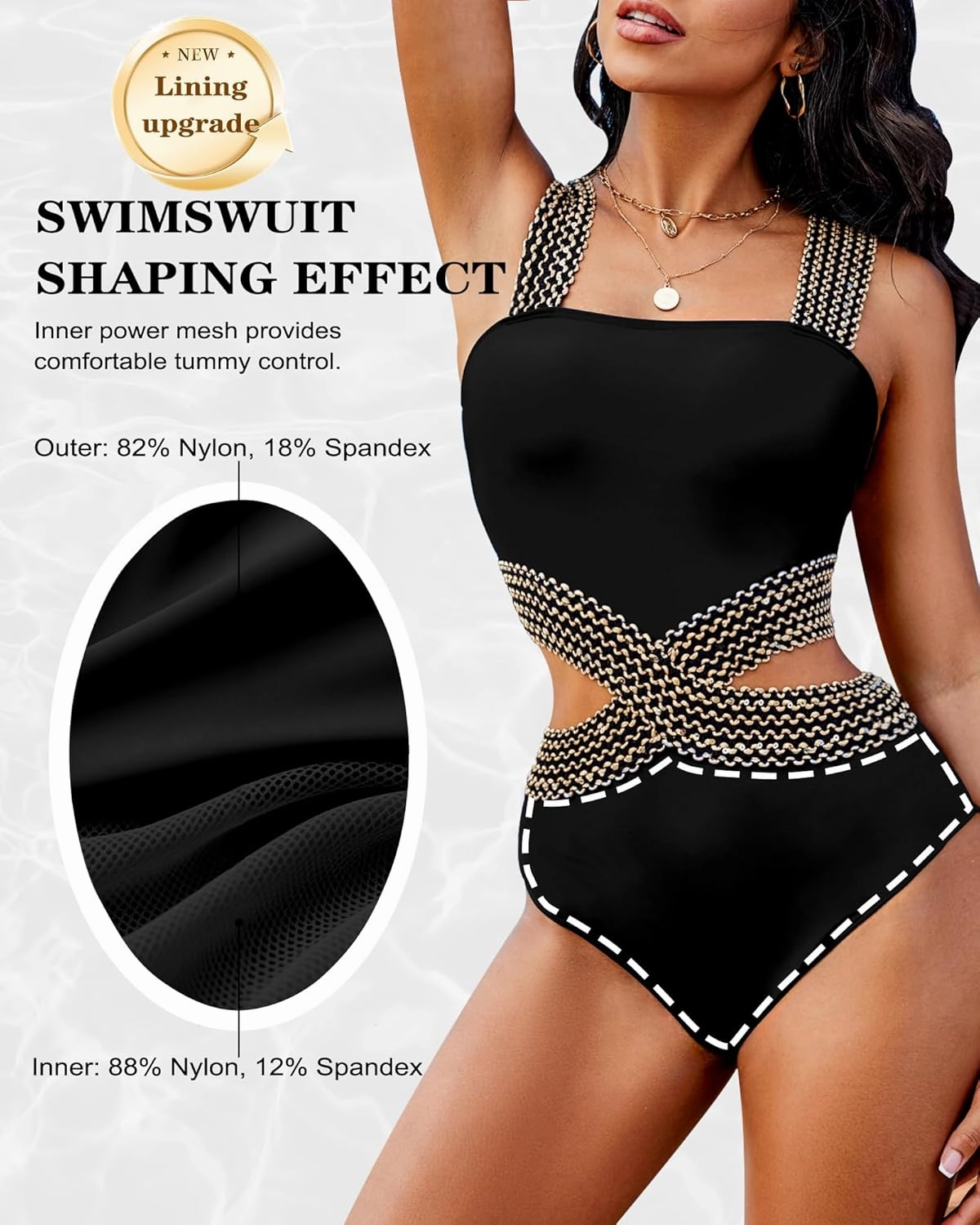 Womens One Piece Tummy Control Swimsuit Modest High Waisted Bathing Suit Color Block Bandeau Monokini Sexy Cutout
