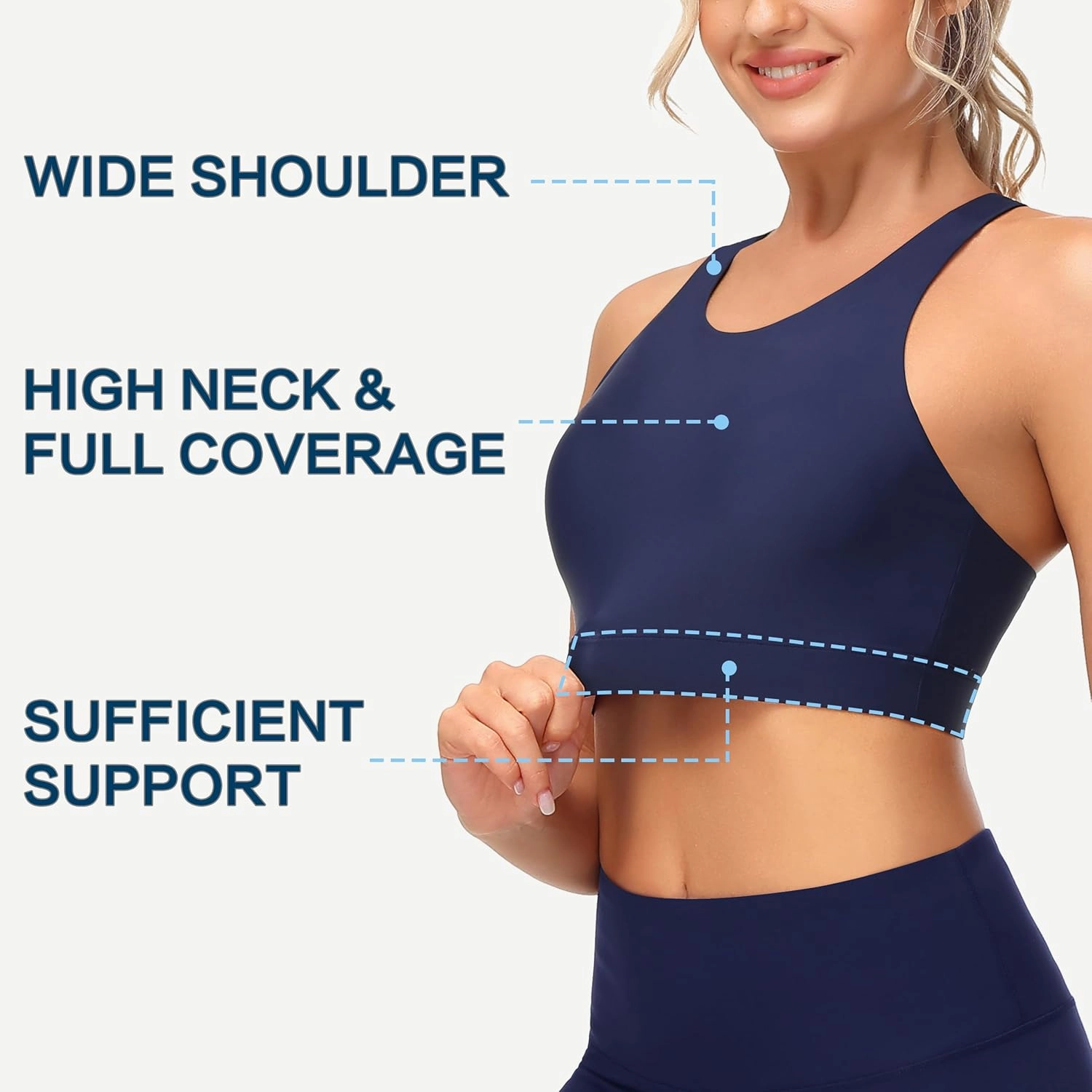 Womens Swim Bra Bikini Tops for Under Swim Shirt Sports Swimsuit Top Modest High Neck Removable Padded Quick Dry UPF50