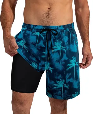 XiaoMoSha Mens Swim Trunks with Compression Liner 7" Quick Dry Board Shorts Bathing Suit with Pockets Swimwear Swimsuit S-2XL