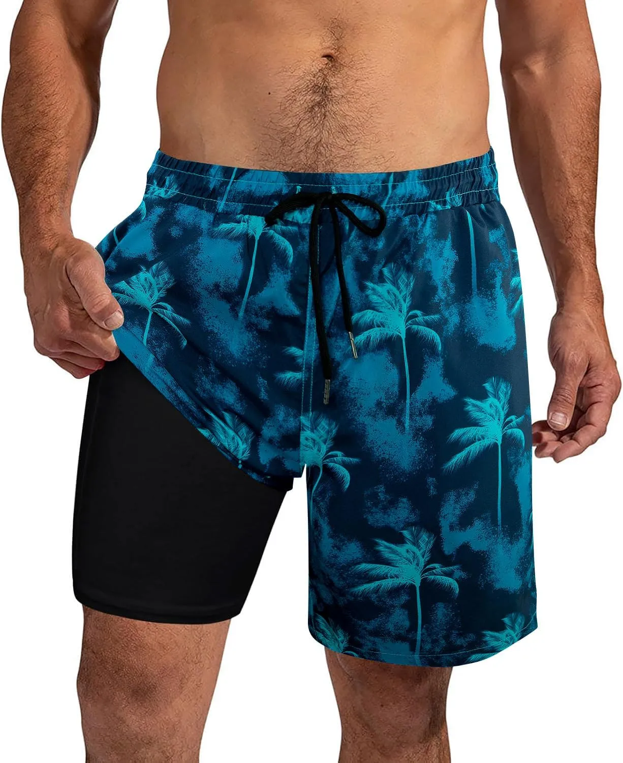 XiaoMoSha Mens Swim Trunks with Compression Liner 7" Quick Dry Board Shorts Bathing Suit with Pockets Swimwear Swimsuit S-2XL