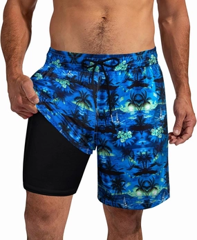 XiaoMoSha Mens Swim Trunks with Compression Liner 7" Quick Dry Board Shorts Bathing Suit with Pockets Swimwear Swimsuit S-2XL