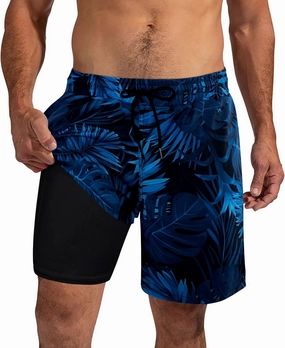 XiaoMoSha Mens Swim Trunks with Compression Liner 7" Quick Dry Board Shorts Bathing Suit with Pockets Swimwear Swimsuit S-2XL