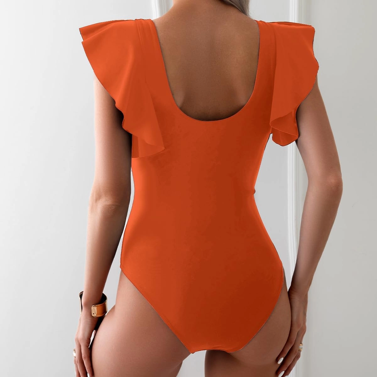 YaShaer Women's One Piece Swimsuit Bathing Suit Retro Ruffled V Neck Bathing Suits Tummy Control Swimwear