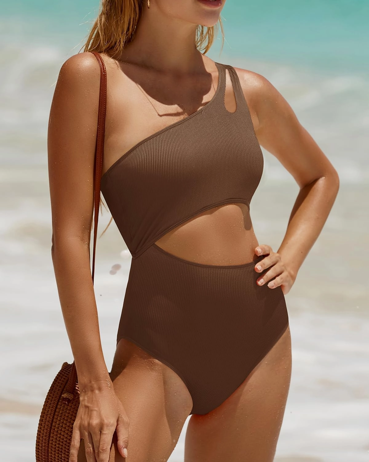 Yonique Cutout One Piece Swimsuit Women - One Shoulder Bathing Suit Ribbed Swimwear 2025 Monokini