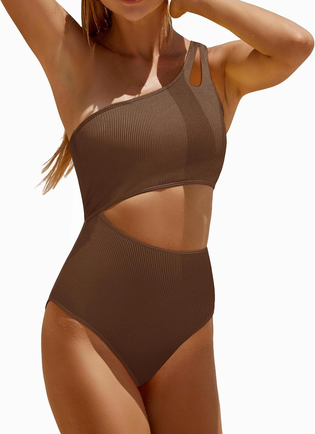 Yonique Cutout One Piece Swimsuit Women - One Shoulder Bathing Suit Ribbed Swimwear 2025 Monokini