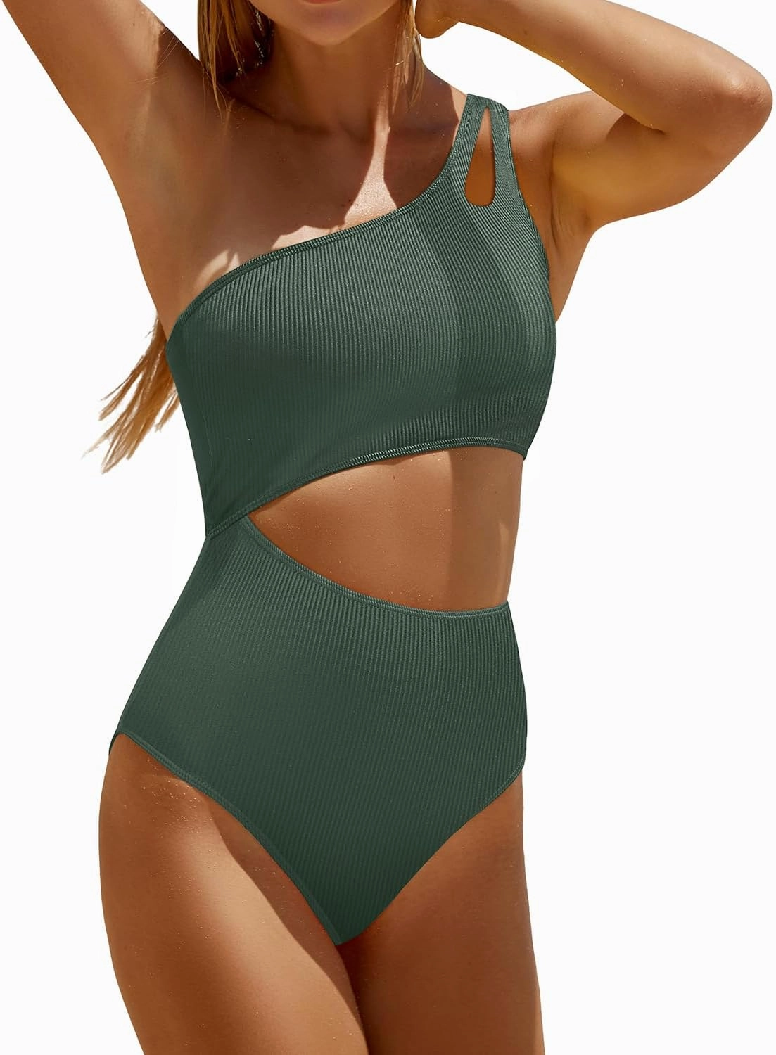 Yonique Cutout One Piece Swimsuit Women - One Shoulder Bathing Suit Ribbed Swimwear 2025 Monokini