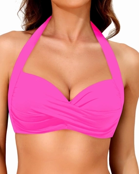 Yonique Women Halter Bikini Top Push Up Swimsuit Top Retro Swim Top Twist Front Bathing Suit Top Only