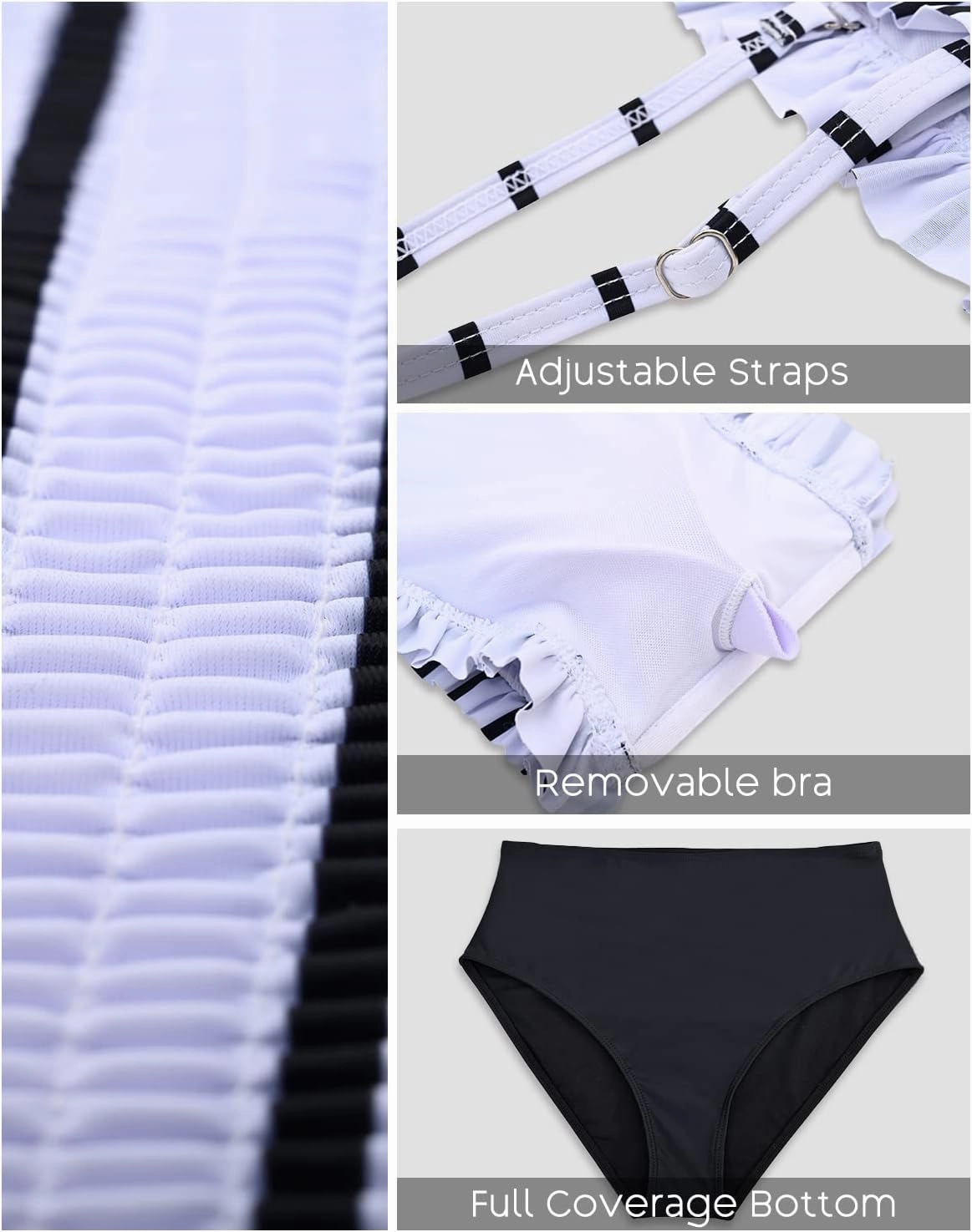 Yonique Women's Bandeau Bikini Set Two Piece Smocked Swimsuits Ruffle Off Shoulder Bathing Suit with High Waisted Bottoms