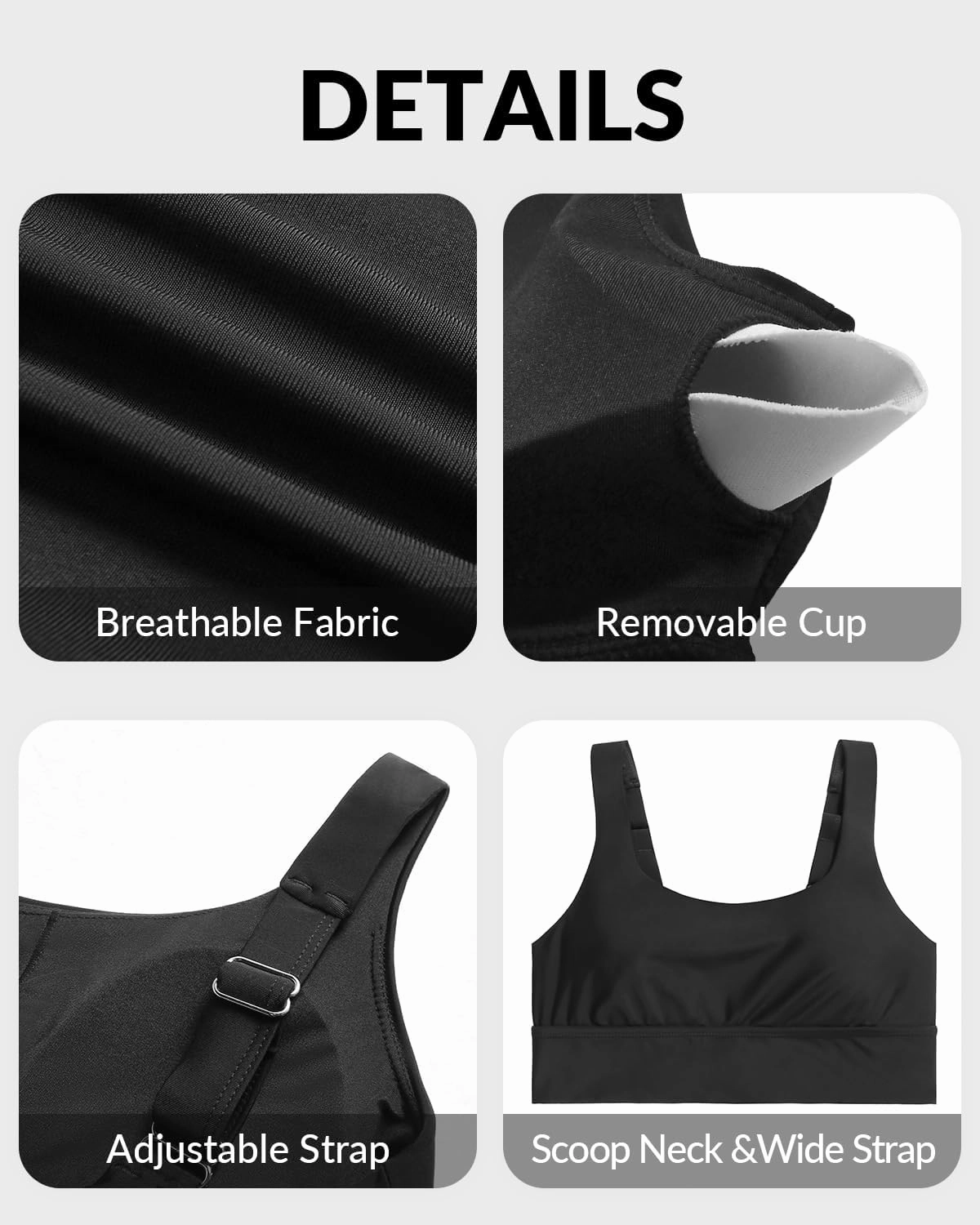 Yonique Women Sports Bra Bikini Top Swim Bra Athletic Swim Top Scoop Neck Bathing Suit