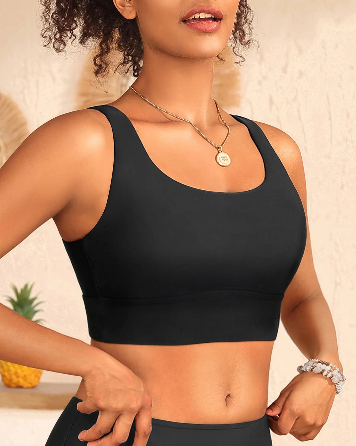 Yonique Women Sports Bra Bikini Top Swim Bra Athletic Swim Top Scoop Neck Bathing Suit