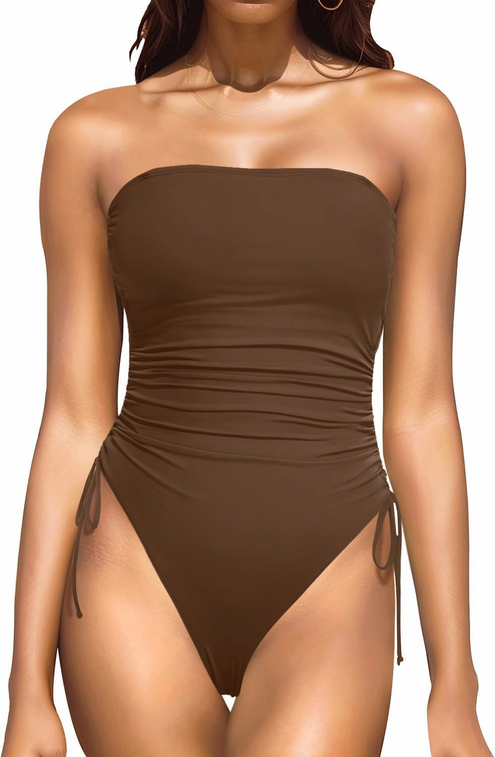 Yonique Women Strapless One Piece Swimsuit Tummy Control Bandeau Bathing Suit Cheeky Swimwear